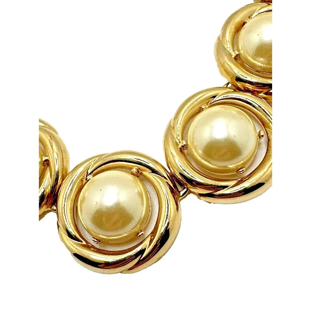 Lady Remington TRISH Faux Pearl Bib Necklace Gold Tone Statement Vintage 18-20
